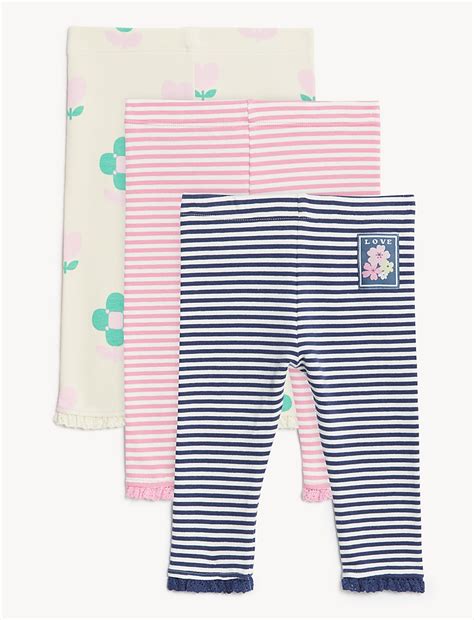 Buy 3pk Cotton Rich Patterned Leggings at Marks & Spencer