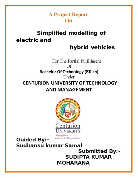 Project Report on Simplified Modelling of Electric & Hybrid Vehicles ...