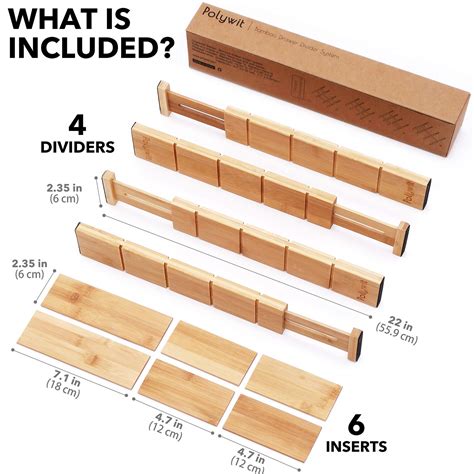 Bamboo Drawer Dividers System with 6 Inserts, Adjustable Drawer ...
