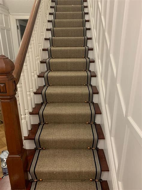 Sisal herringbone with a 3 stripe cotton edge | Stair runner carpet ...