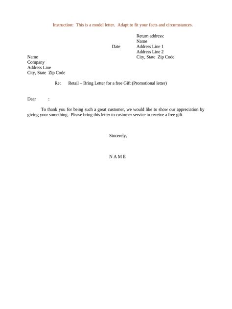Retail Gift Appreciation Letter - Blank Fillable Template | Fill Out ...