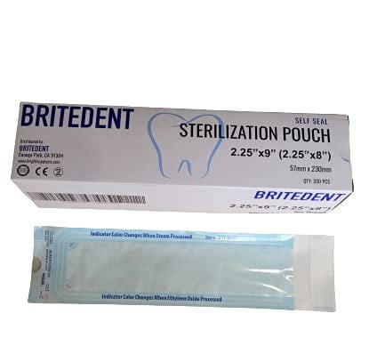 Buy BRITEDENT Self Sealing Sterilization Pouches 2.25”in x 9”in 400 ...
