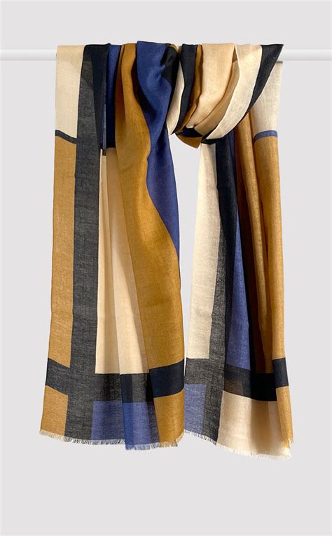 Mustard Color Block Printed Stole | Fine Wool Silk | Printed Stole ...