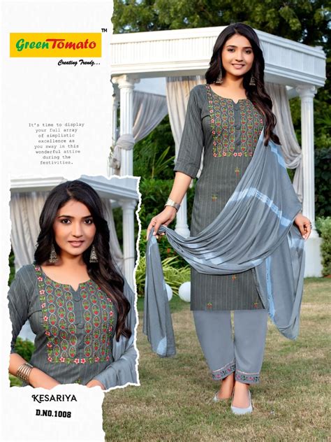 Green Tomato Kesariya Embroidery Ready Made Dress Collection