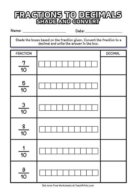 Free Fractions as Decimals Worksheets - Teach Prints
