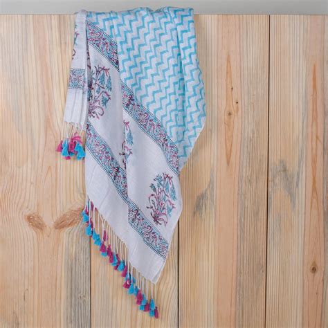 Buy Blush Blue Block Printed Cotton Stole for Women – DMAASA