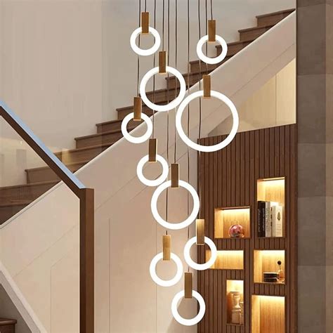 Hdc Modern Led Acrylic Rings Fixtures Warm Light Stair Chandelier