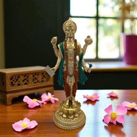 Lord Dhanvantri Healing Statue – Gold Finish with Green & Maroon Robes ...