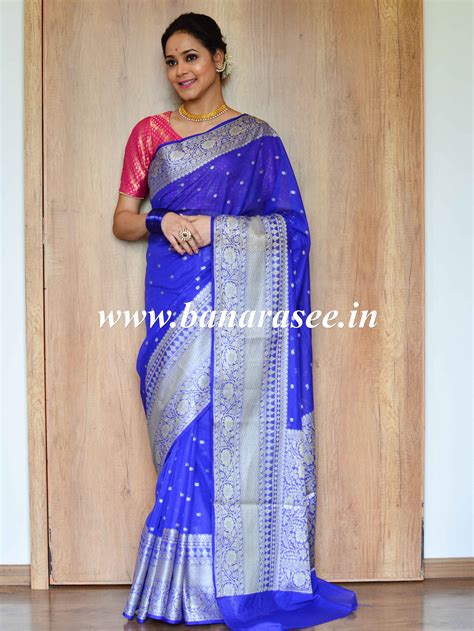 Banarasee Handwoven Semi-Chiffon Saree With Buti Design & Broad Floral