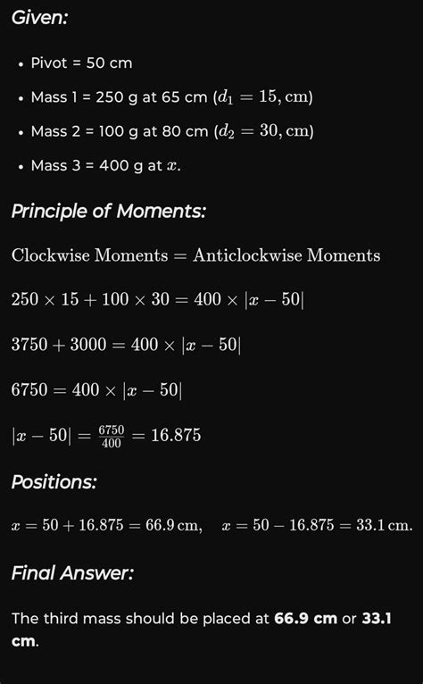 3A Two masses, 250 g and 100 g, are hanging at positions 65 cm and 80 ...