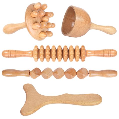 Wood Therapy Massage Tools Kit for Lymphatic Drainage, Muscle Pain Relief, Anti-Cellulite - 5-in ...