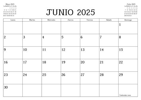 Calendarios y planificadores imprimibles para el mes Junio 2025 A4, A3 ...