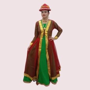 ITSMYCOSTUME Sufi Dress Green & Red Anarkali Long Jacket Cap Mythology ...