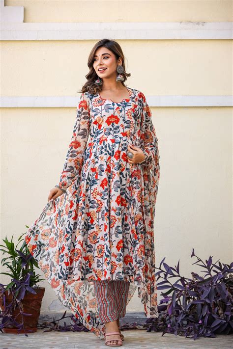 Shop Stylish Red Floral Suit Set Online | Jaipuri Adaah