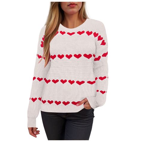 adviicd Women Heart Sweater Crewneck Oversized Chunky Knit Loose Casual ...