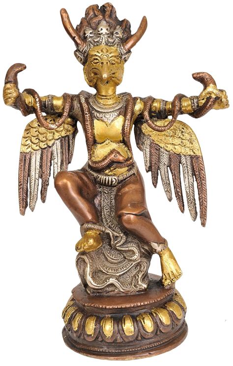 Buy Aone India Lord Vishnu Vehicle Garuda Holding Snakes Statue (Brown ...