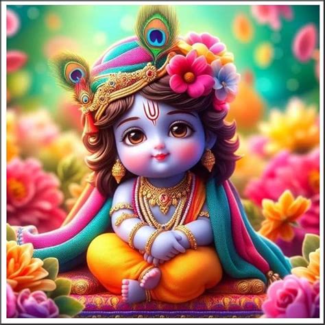 V2Hdecore Baby Krishna with Pink Flowers 3D & Hd Print Wall Poster for ...