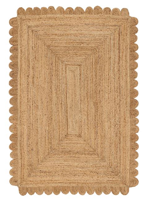 Nisha Jute Rug – Rectangular Natural Jute Rug with Scalloped Edges ...