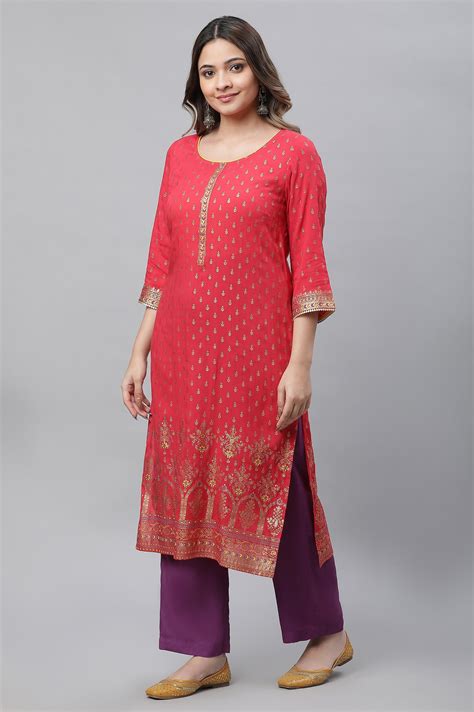 Buy Red Foil Printed Embellished Festive Kurta Online for Woman | Shop ...