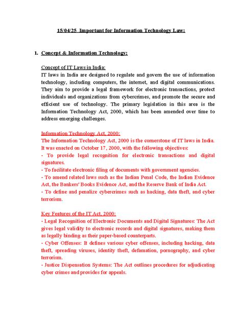 Information Technology Law Internals-1 - 15/04/25 Important for ...