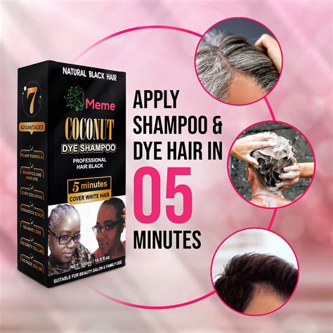 Meme - Coconut Oil Black Hair Dye Shampoo - 16.9 Fl. Oz, No Fade Hair ...