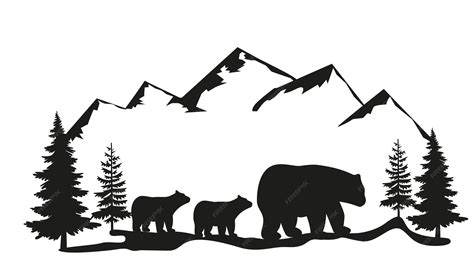 Vector double exposure bear for your design wildlife concept silhouette of bear standing on ...