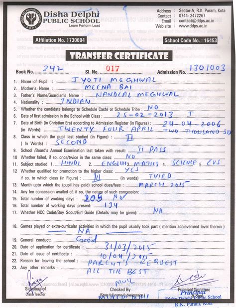 Disha Delphi Public School: TC-Issued by DDPS