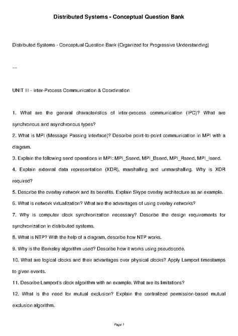 Distributed Systems (CS101) Conceptual Question Bank for Exams - Studocu