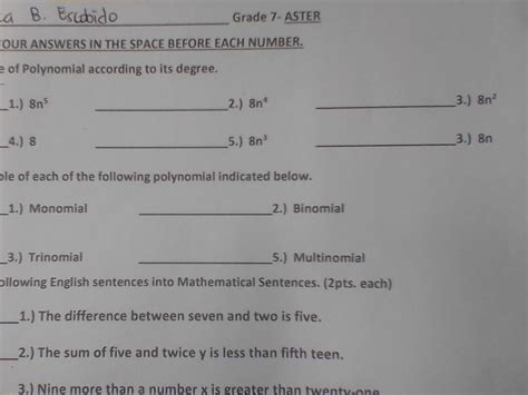 Identify The Types Of Polynomial According To Its Degree.,