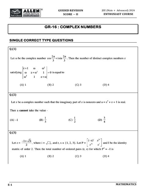 Image result for Complex Numbers JEE Advanced Questions