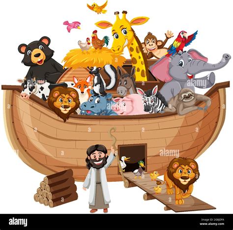 Noah's Ark with Animals isolated on white background illustration Stock ...