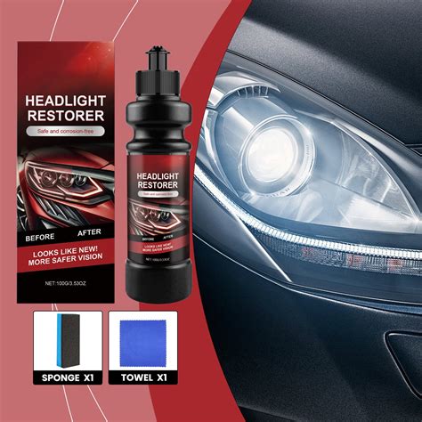 Car Headlight Restoration Kit: Pro Cleaner, Polish & Renewal Cream for Plastic Lens Haze Removal ...