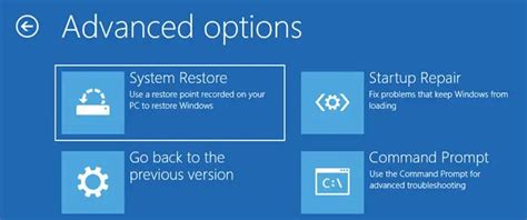 Image result for Advanced Options System Restore Windows 1.0