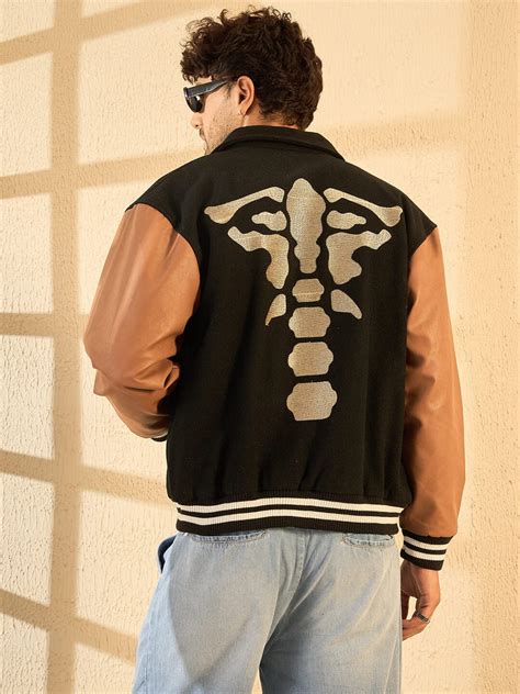 Black Dracula Embroidery Woollen Varsity Jacket | Buy Men Jacket ...