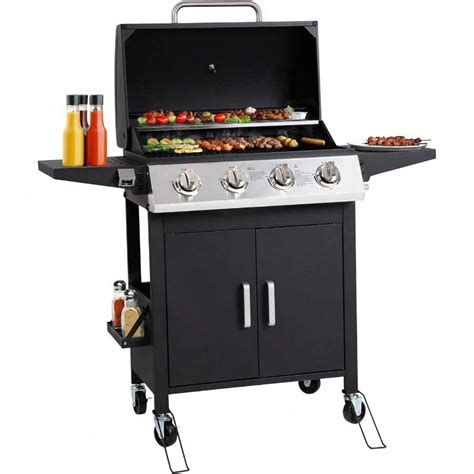 4-Burner Propane Gas Grill With Wheels, 40,000 BTU Stainless Steel BBQ ...