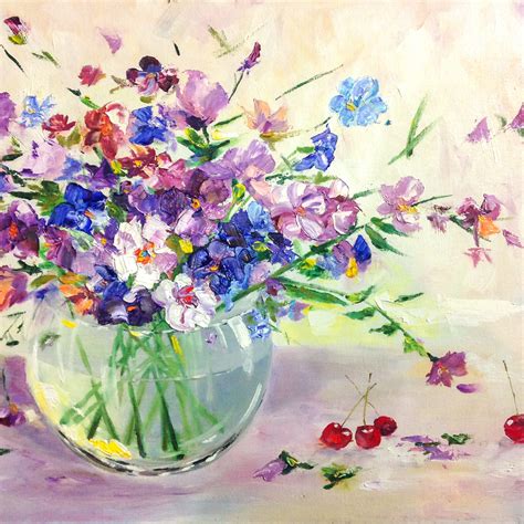 Download wallpaper flowers, picture, vase, section painting in ...
