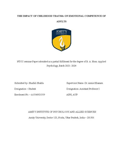NTCC Seminar Paper: Childhood Trauma & Adult Emotional Competence - Studocu