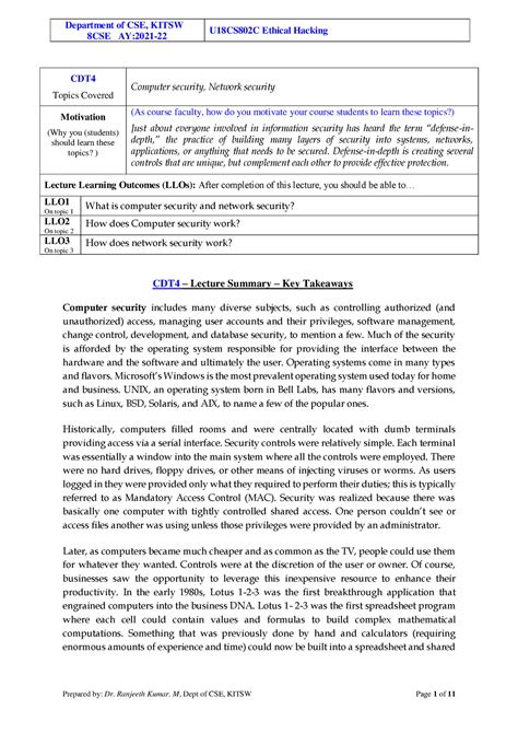 EH Week-2 - Notes for EH - 8CSE AY:2021- U18CS802C Ethical Hacking CDT4 ...