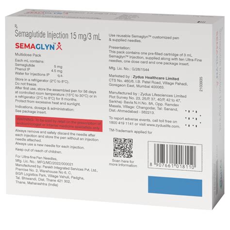 Semaglyn 15 mg Cartridge Injection 3 ml | Uses, Side Effects, Price ...