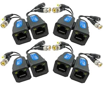 SGUESIKR 4 Pair Passive Video Balun BNC to RJ45 Adapter with Power ...