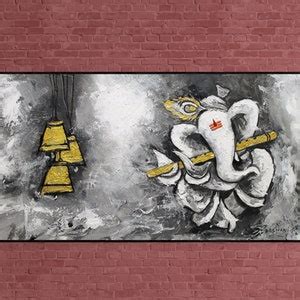 Buy Textured Ganesha Painting ,divine Ganesha Playing Flute , Black ...