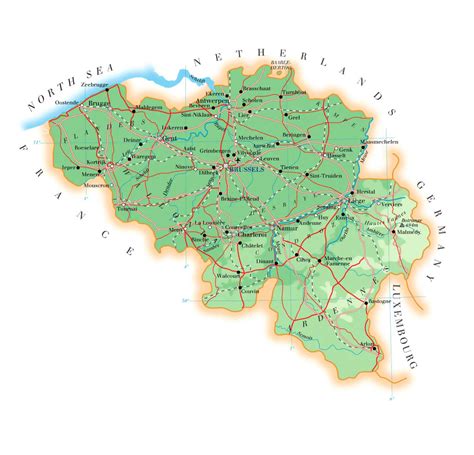 Detailed elevation map of Belgium with roads, cities and airports | Belgium | Europe | Mapsland ... - elevation map of belgium