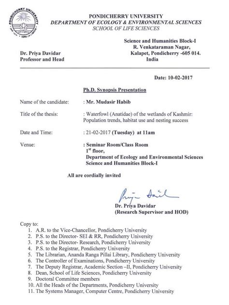 Ph.D. Synopsis Presentation of Mr.Mudasir Habib on 21.02.2017 ...