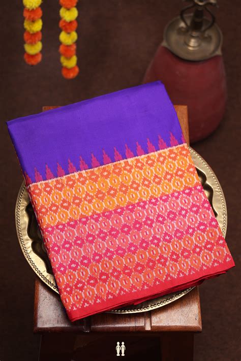 Pochampally Silk Saree In Royal Purple With Contrast Border