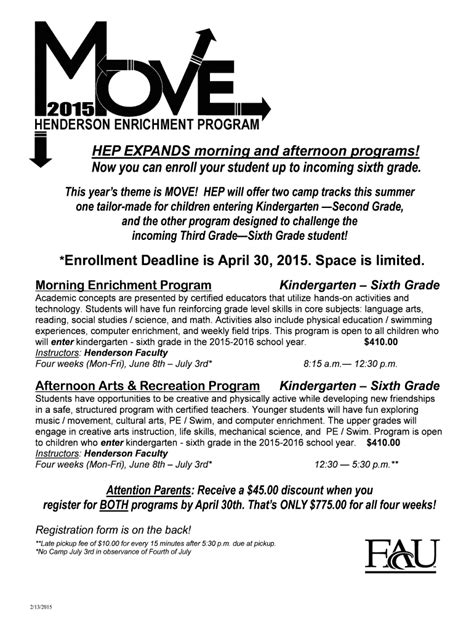 Fillable Online adhus fau HEP EXPANDS morning and afternoon programs ...