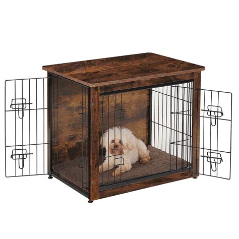 DWANTON Dog Crate Furniture with Cushion, Wooden Pet Crate End Table ...