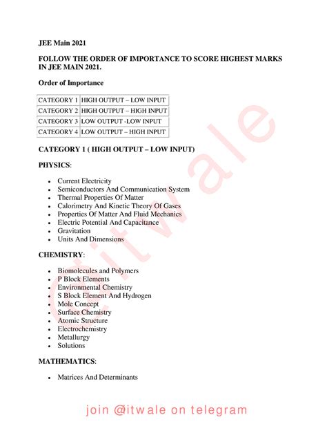 JEE Main 2021 most important pdf - JEE Main 2021 FOLLOW THE ORDER OF ...