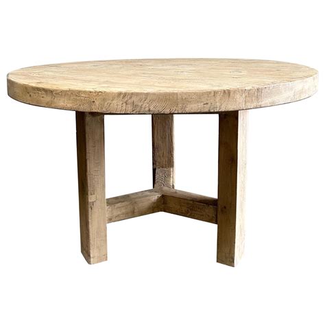 Custom Made Fluted Base Round Dining Table in Solid Elm Wood For Sale ...