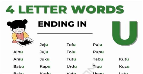 4 Letter Words Ending in U: Useful List and Examples • 7ESL
