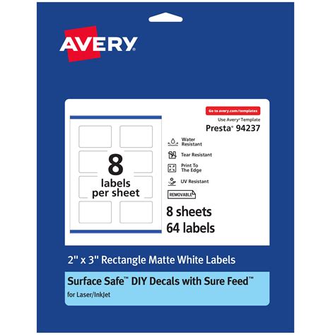 Avery Rectangle Labels, 2" x 3", 64 Removable Labels - Walmart.com